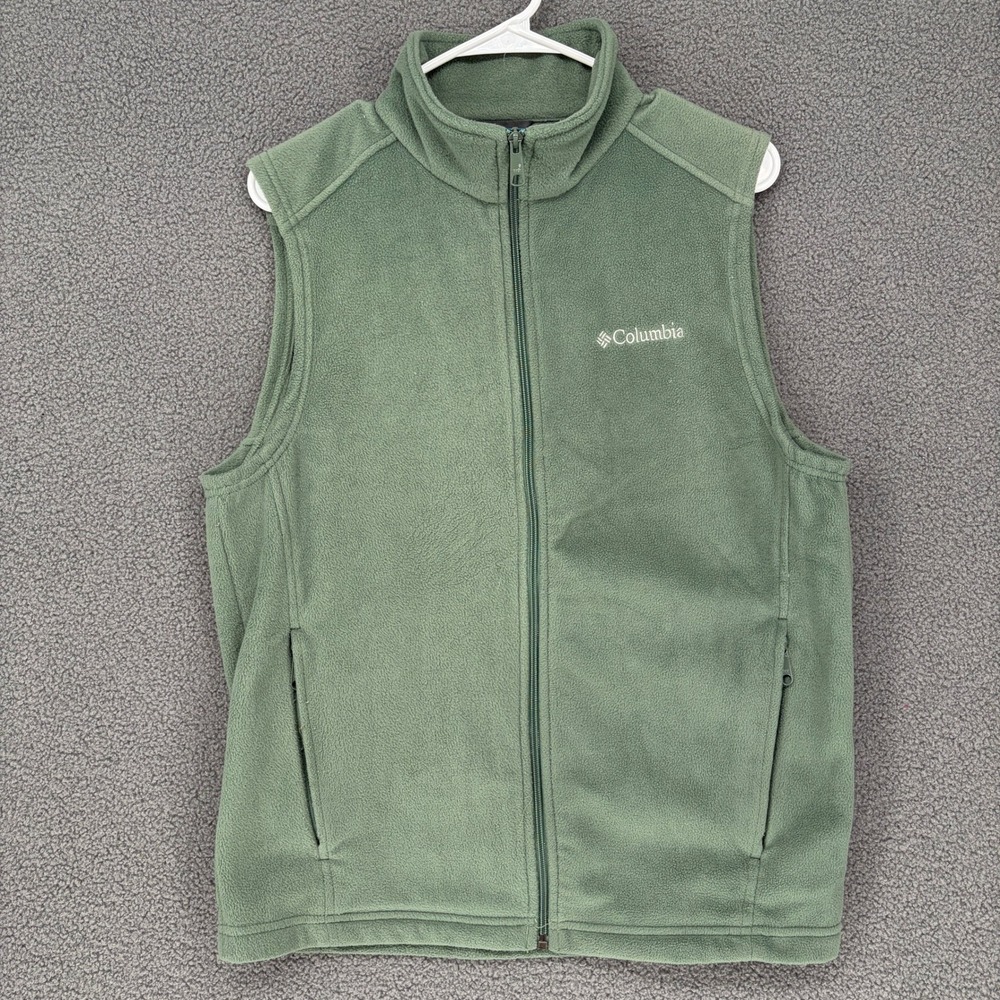 Columbia Mens Small Sage Green Fleece Full Zip Vest Mock Neck Outdoor Layering
